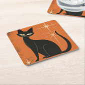 ヴィンテージレトロMCMブラックキャットスターオレンジブラック スクエアペーパーコースター (アングル)
