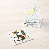 ヴィンテージレトロMCM猫宇宙船スターズプラネット スクエアペーパーコースター (インサイチュ)