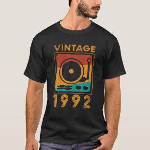 ヴィンテージレトロS 1992年30期誕生日レコードプレーヤー Tシャツ
