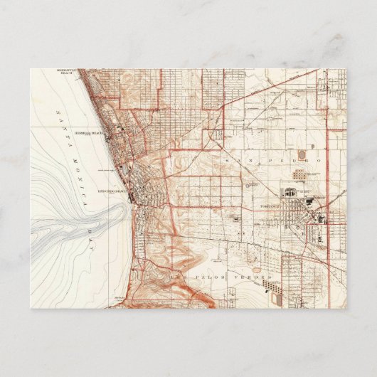 ヴィンテージレドンドビーチ&トーランスCAの地図(1934) ポストカード (正面)