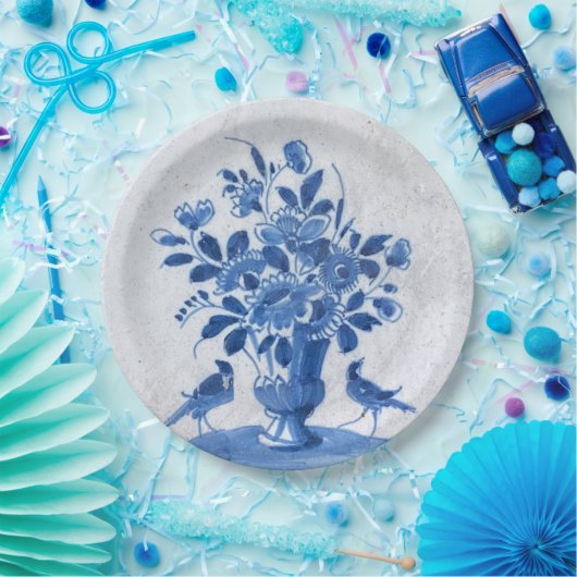 ヴィンテージレプリフランスのカカントリーシックブルーデルフトパップ ペーパープレート (パーティー)