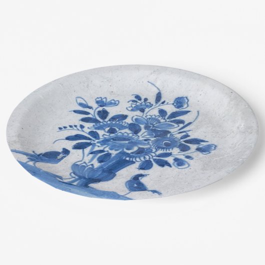 ヴィンテージレプリフランスのカカントリーシックブルーデルフトパップ ペーパープレート (アングル)