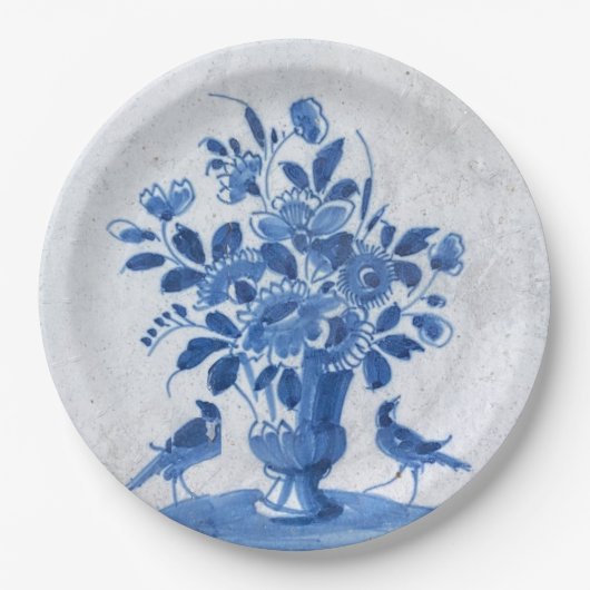 ヴィンテージレプリフランスのカカントリーシックブルーデルフトパップ ペーパープレート (正面)