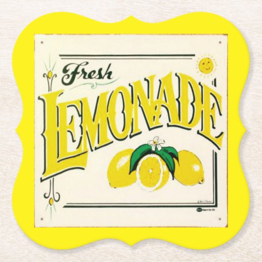 ヴィンテージレモネードサインレモンサマーフルーツ紙coa ペーパーコースター (正面)