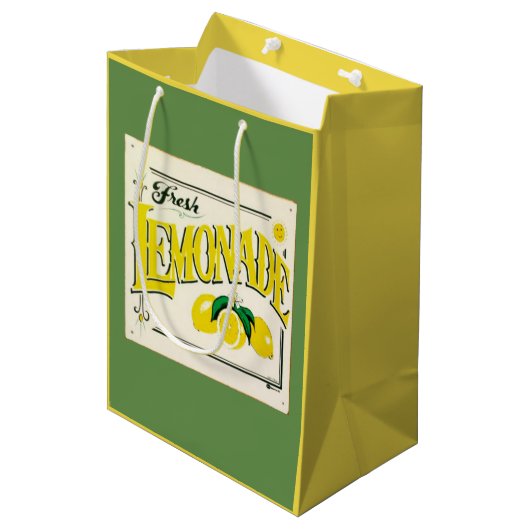 ヴィンテージレモネード標識レモン夏の果実グリーン ミディアムペーパーバッグ (正面アングル)