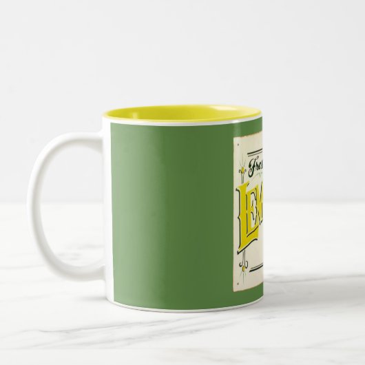 ヴィンテージレモネード標識レモン果実黄緑色 ツートーンマグカップ (左)