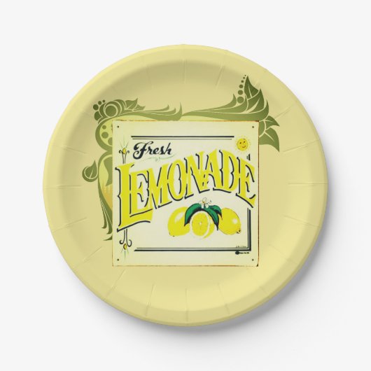 ヴィンテージレモネード標識レモン果実黄緑色 ペーパープレート (正面)