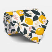 ヴィンテージレモンとピンクの花のパターン ネクタイ (ロール)