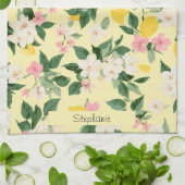 ヴィンテージレモンと花の模様（黄色） キッチンタオル (折り畳み)