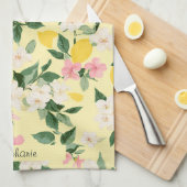 ヴィンテージレモンと花の模様（黄色） キッチンタオル (四つ折り)