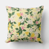 ヴィンテージレモンと花の模様（黄色） クッション (正面)