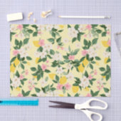 ヴィンテージレモンと花の模様（黄色） 薄葉紙 (クラフト)