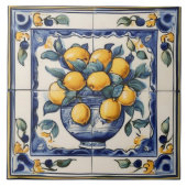 ヴィンテージレモンアート伝統的ブルー&イエローレモン タイル (正面)