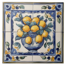 ヴィンテージレモンアート伝統的ブルー&イエローレモン