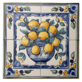 ヴィンテージレモンアート伝統的ブルー&イエローレモン タイル