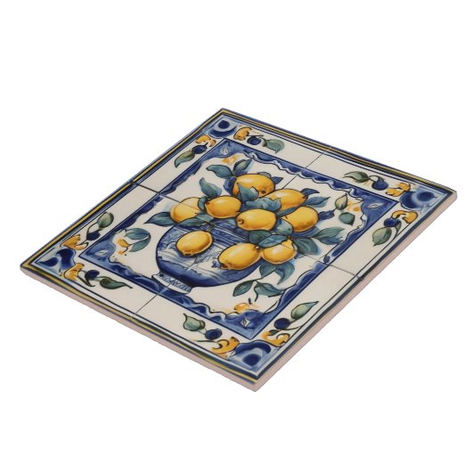 ヴィンテージレモンアート伝統的ブルー&イエローレモン タイル (側面)