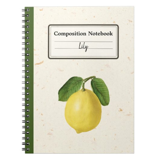 ヴィンテージレモンイラストレーションパーソナライズされたComp ノートブック (正面)