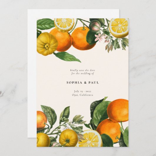 ヴィンテージレモンシトラスボタニカル結婚ズ セーブザデート (正面/裏面)