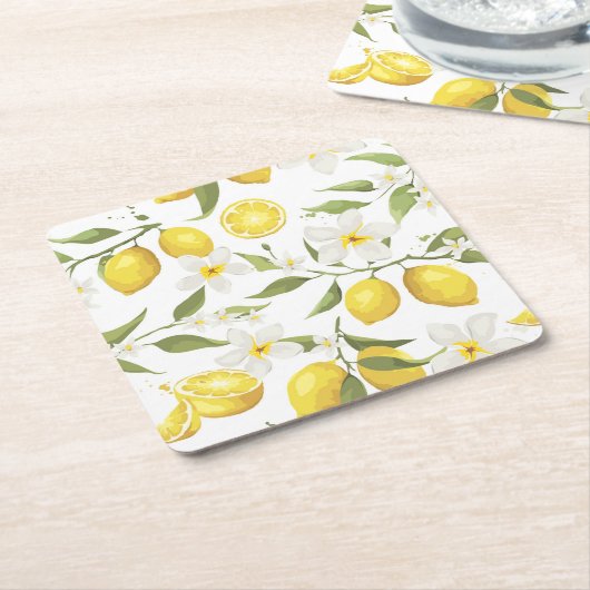 ヴィンテージレモンツリーパターン スクエアペーパーコースター (アングル)
