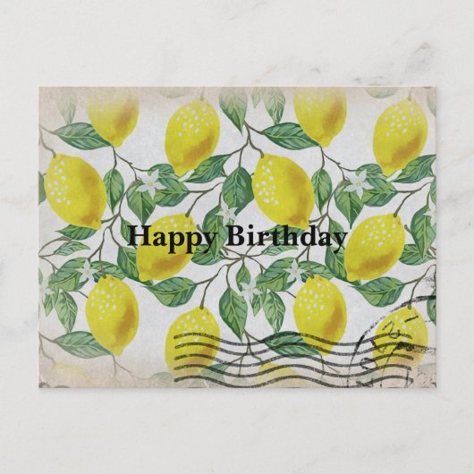ヴィンテージレモンハッピーバースデー葉書 ポストカード (正面)