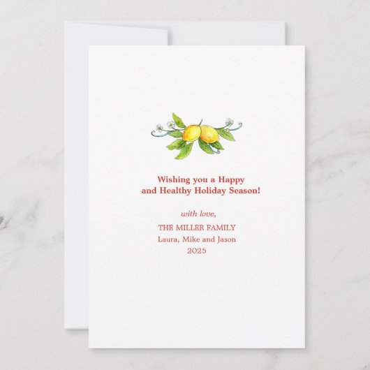 ヴィンテージレモンフレーム写真クリスマスグリーティングカード 案内状 (裏面)