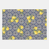 ヴィンテージレモンブルーポルトガル地中海のタイル ラッピングペーパーシート (正面3)