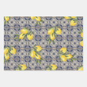 ヴィンテージレモンブルーポルトガル地中海のタイル ラッピングペーパーシート (正面2)