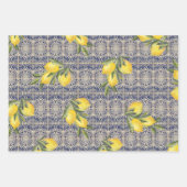 ヴィンテージレモンブルーポルトガル地中海のタイル ラッピングペーパーシート (正面)