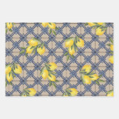 ヴィンテージレモンブルーポルトガル地中海のタイル ラッピングペーパーシート (正面2)