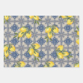 ヴィンテージレモンブルーポルトガル地中海のタイル ラッピングペーパーシート (正面)