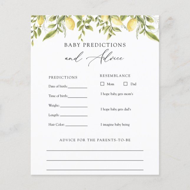 ヴィンテージレモンベビーアドバイスと予測カード (正面)