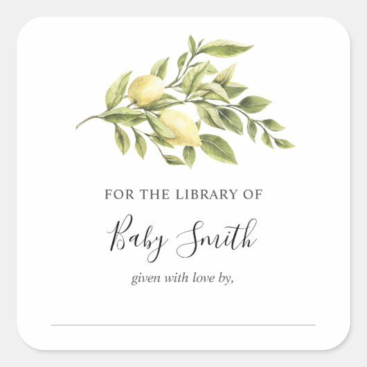 ヴィンテージレモンベビーシャワー蔵書票 スクエアシール (正面)