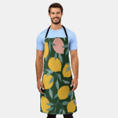 ヴィンテージレモン果実継ぎ目パターン エプロン (着用した状態)