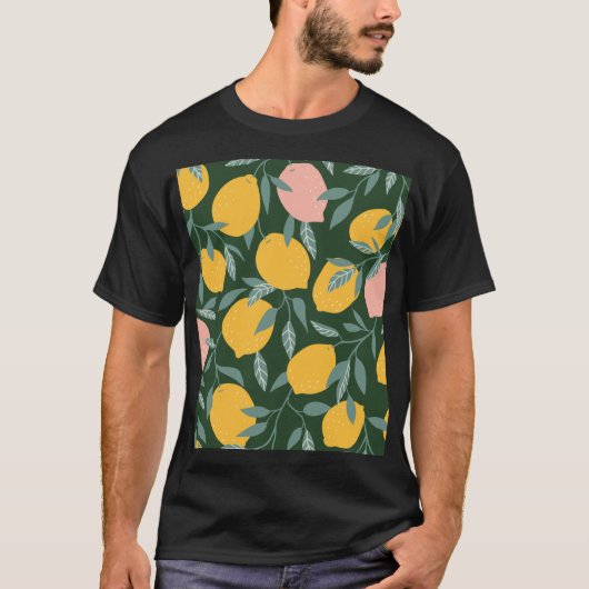 ヴィンテージレモン果実継ぎ目パターン Tシャツ (正面)