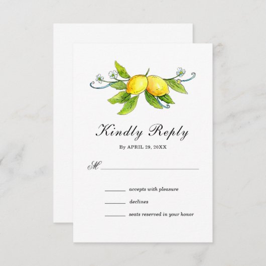ヴィンテージレモン水彩結婚式RSVPカード 出欠カード (正面/裏面)