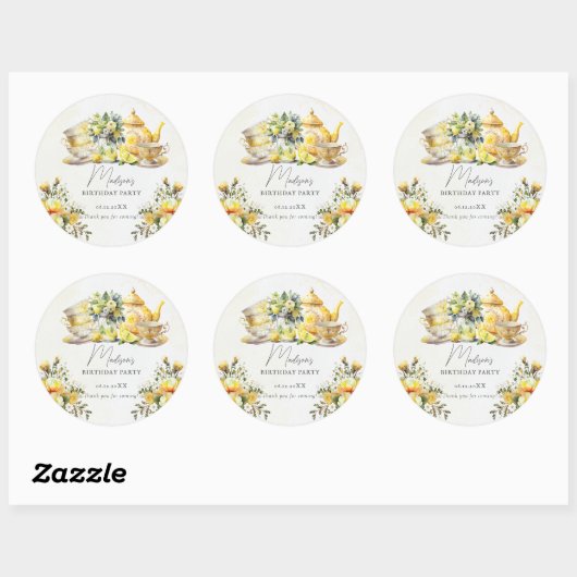 ヴィンテージレモン誕生日ティーパーティーありがとう ラウンドシール (シート)