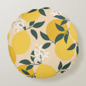 ヴィンテージレモン：シームレスフルーツテクスチャ。 ラウンドクッション (裏面)