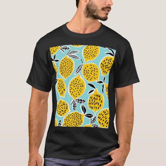 ヴィンテージレモン：手描きシームレスパターン Tシャツ (正面)