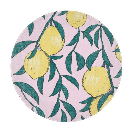 ヴィンテージレモン:手描き水彩模様。 カッティングボード (正面)