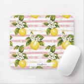 ヴィンテージレモン&開花オンピンクとホワイトストライプズ マウスパッド (マウス)