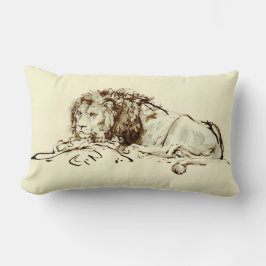 ヴィンテージレンブラントインクスケッチ/ライオンのスケッチ ランバークッション