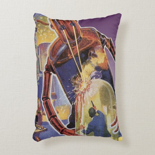 ヴィンテージレーザービームアイズ付きSFロボット アクセントクッション (正面(垂直))