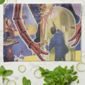 ヴィンテージレーザービームアイズ付きSFロボット キッチンタオル (折り畳み)