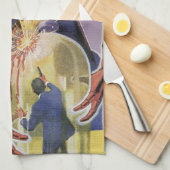 ヴィンテージレーザービームアイズ付きSFロボット キッチンタオル (四つ折り)