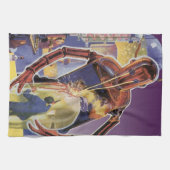 ヴィンテージレーザービームアイズ付きSFロボット キッチンタオル (横)