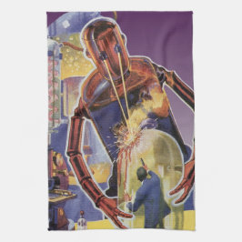 ヴィンテージレーザービームアイズ付きSFロボット キッチンタオル