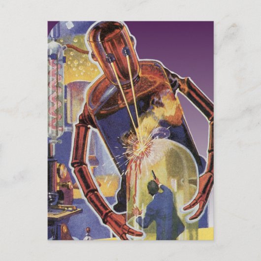 ヴィンテージレーザービームアイズ付きSFロボット ポストカード (正面)