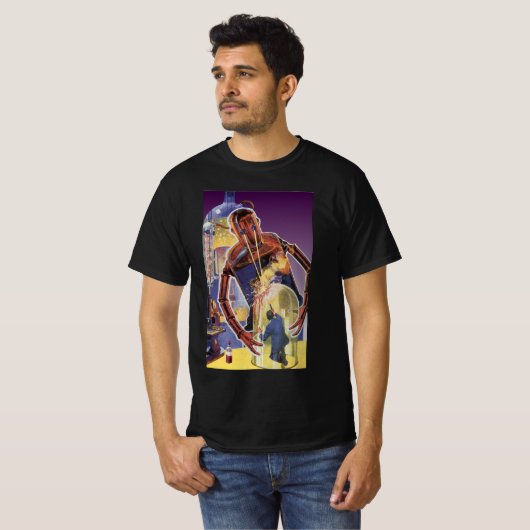 ヴィンテージレーザービームアイズ付きSFロボット Tシャツ (正面フル)