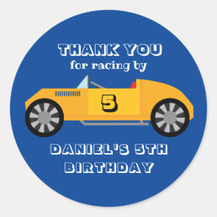 ヴィンテージレーシングカー子供へボーイズ誕生日パーティー ラウンドシール