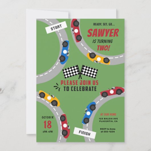 ヴィンテージレーシングカー誕生日パーティー 招待状 (正面)